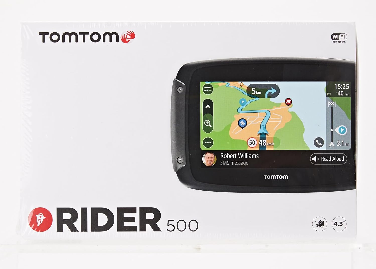 TomTom Motorcycle Sat Nav Rider 500 (4.3 Inch) Updates via Wi-Fi, EU Maps Preinstalled 1GF0.002.00 [4GF41]