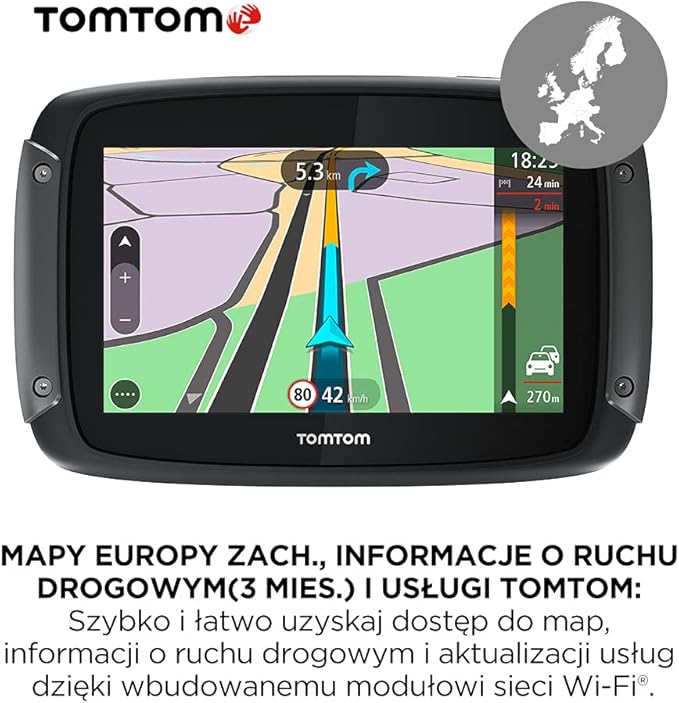 TomTom Motorcycle Sat Nav Rider 50 (4.3 Inch) Updates via Wi-Fi, EU Maps [8GG0.054.01]