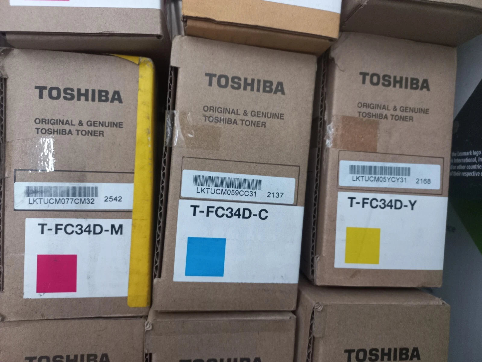 Bundle: 3x Pack Genuine Toshiba TFC34DC+TFC34DM+TFC34DY Color Toner Cartridges
