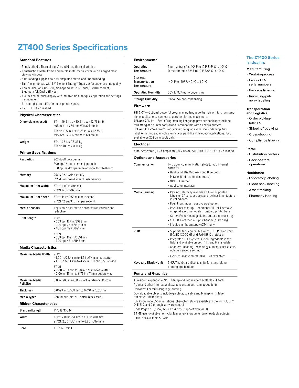 Zebra ZD411D Direct Thermal 2-Inch Desktop Printer Healthcare 203dpi USB+BlueTooth[ZD4AH22-D0PW02EZ]