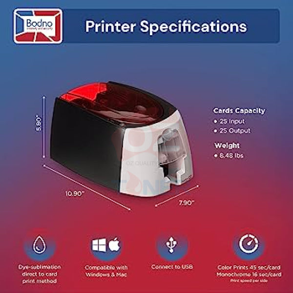 Badgy 200 Color Plastic Id Card Printer & Complete Supplies Package With Bodno Solution Software