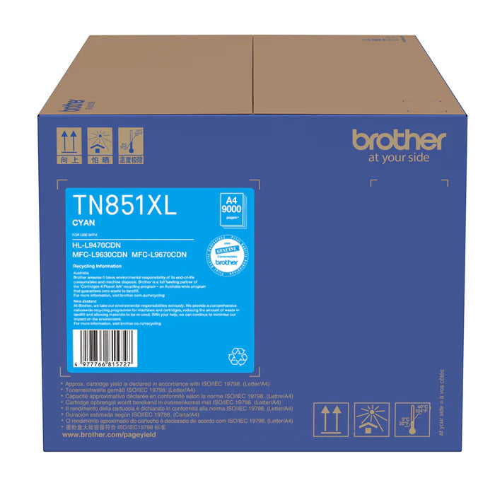 Genuine Brother TN-851XL High Yield Cyan Toner Cartridge TN851XLC (9K)