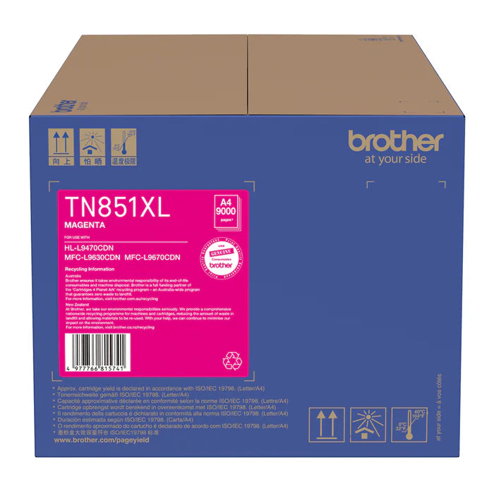 Bundle: 4x Pack Genuine Brother TN-851XL C/M/Y/K High Yield Toner Cartridge Set (12K/9K)