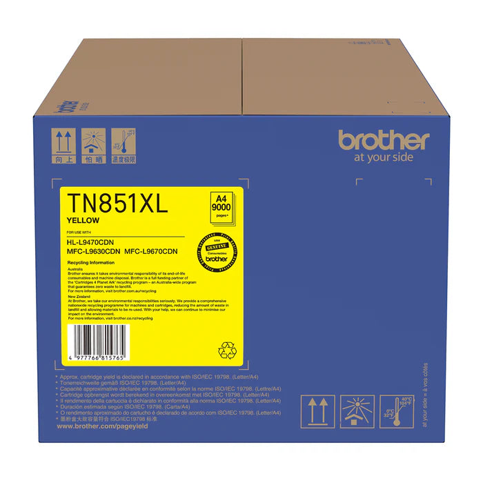 Bundle: 4x Pack Genuine Brother TN-851XL C/M/Y/K High Yield Toner Cartridge Set (12K/9K)