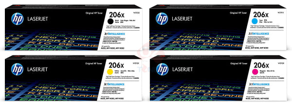 Bundle: 4 Pack Genuine Hp W2110X W2111X W2112X W2113X Toner Cartridge Set 206X-C/M/Y/K -