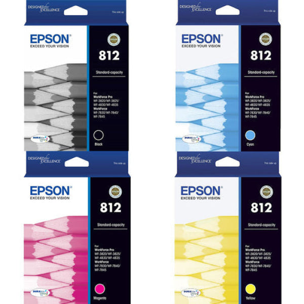 Bundle: 4X Genuine Epson #812 C/M/Y/K Durabrite Ultra Ink Cartridge Value Pack Standard Yield -