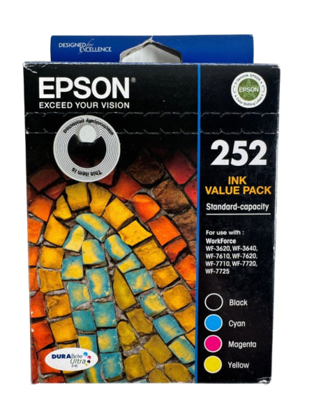 Bundle: 4X Pack Genuine Epson 252 C/M/Y/K Ink Cartridge Set (1Bk 1C 1M 1Y) [T252192-T252492] -