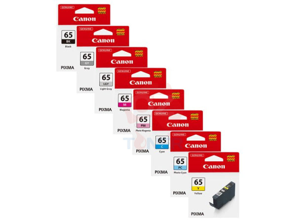 Bundle: 8X Pack Genuine Canon Cli-65 Ink Cartridge Set For Pro200 (1Bk 1C 1M 1Y 1Gy 1Lgy 1Pc 1Pm) -