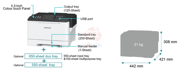 Bundle: Fujifilm Apeosport Print C3830Sd A4 Colour Laser Printer + Bonus:550X Sheets Paper Tray