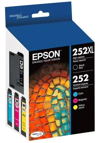 Epson 252 Ink Card Bundle: Genuine Epson 252XL Black and 252 C/M/Y Colour Ink Cartridges