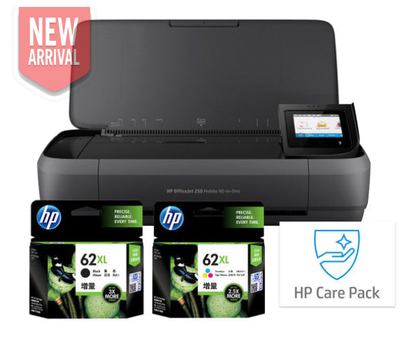 Bundle: Hp Officejet 250 All-In-One Mobile Printer + Bonus: #62Xl High Yield Ink Set + 3 Year