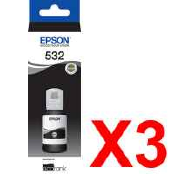 *Clear!* 3X Genuine Epson T532 Black Ecotank Ink Bottle For Et-M1180 M2170 M3170 M3180 [T03J192]