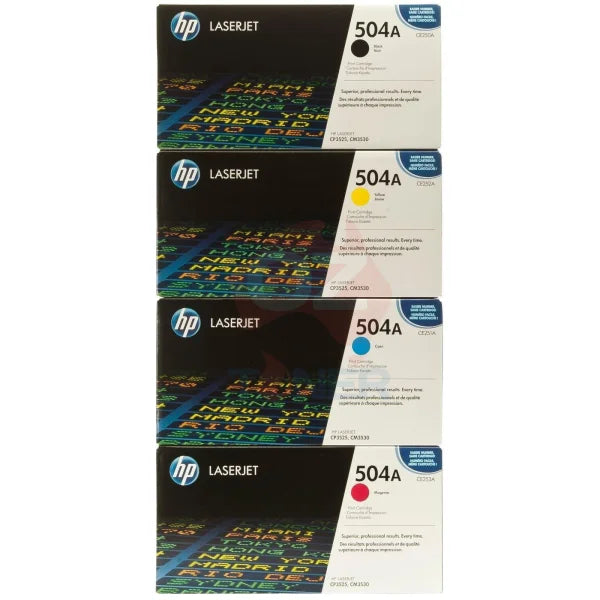 *Clear!* 4X Pack Genuine Hp #504A C/M/Y/K Toner Set Value For Cp3525/Cm3530 7K (Ce250A-Ce253A)