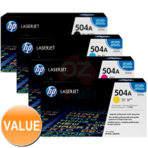 *Clear!* 4X Pack Genuine Hp #504A C/M/Y/K Toner Set Value For Cp3525/Cm3530 7K (Ce250A-Ce253A)