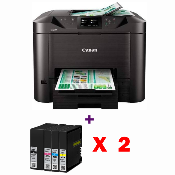 *Clear!* Canon Maxify Mb5460 A4 Wireless 4-In-1 Mfp Printer + Dual Tray + Bonus: Pgi2600 Ink Set