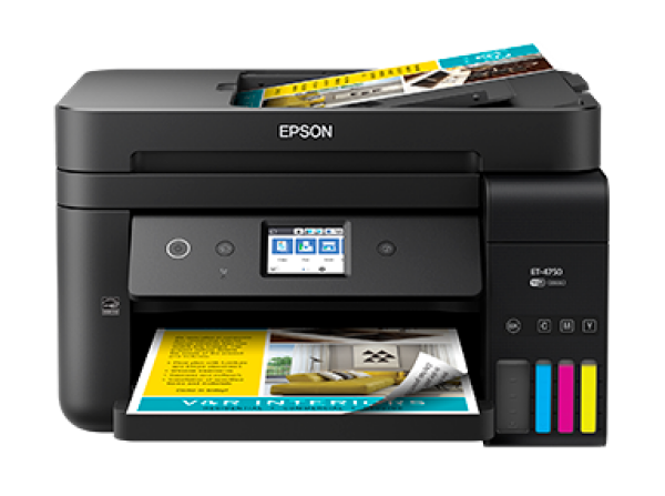 *Clear!* Epson Workforce Et-4750 4In1 Ink Tank Wireless Multifunction Printer+Adf+Fax *Rfb*