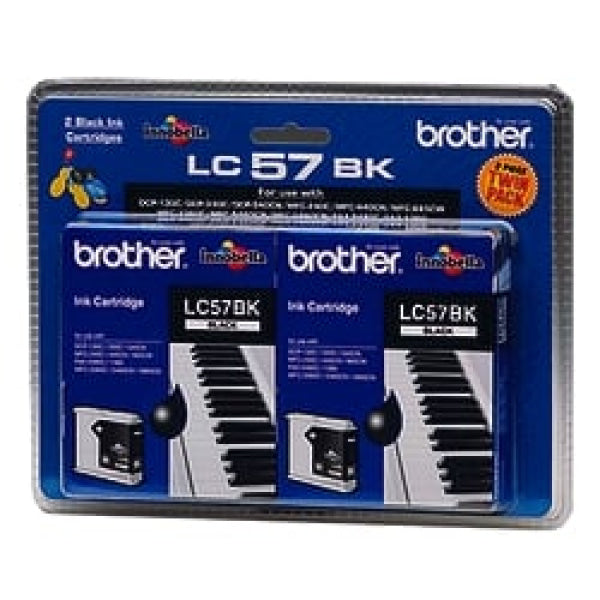 1 X Genuine Brother Lc-57 Black Ink Cartridge Twin Pack Lc-57Bk2Pk -