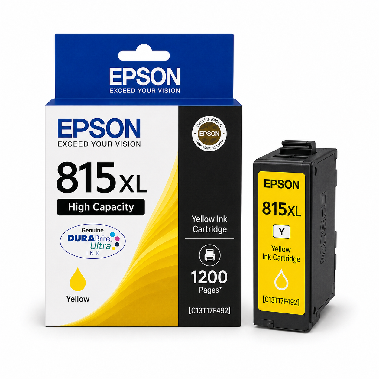Genuine Epson 815XL High Capacity DURABrite Ultra Yellow Ink Cartridge 1100 Pages [C13T17F492]