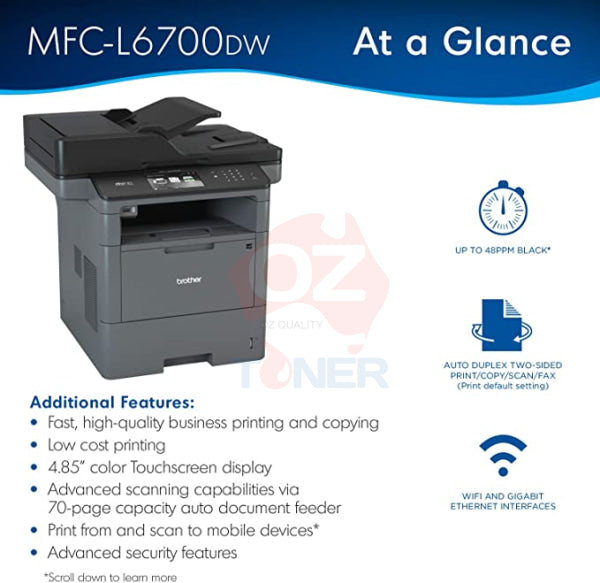 Brother Mfc-L6700Dw Wireless Mono Laser Multifunction Printer+Duplex+Fax+Airprint Printer Multi