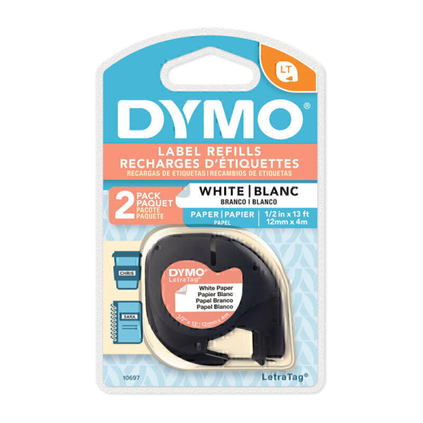 Dymo LT Paper 12mm x 4m Wh 2pk 10697