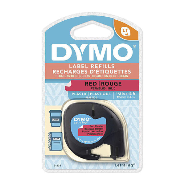 Dymo LT Plastic 12mm x 4m Red 91333