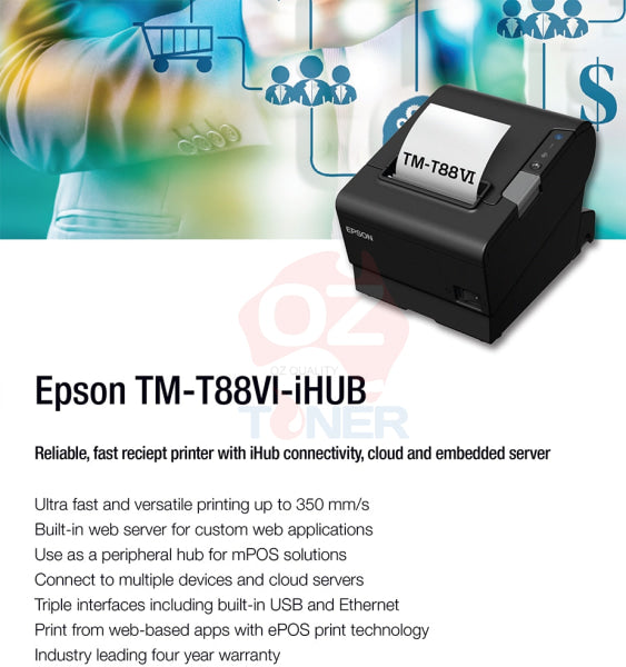 Epson Tm-T88Vi-Ihub-791 Intelligent Direct Thermal Receipt Printer [C31Ce94791]