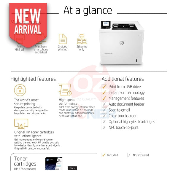 Hp Laserjet Enterprise M607Dn Network Monochrome Laser Printer+Duplexer 55Ppm [K0Q15A] Printer Mono