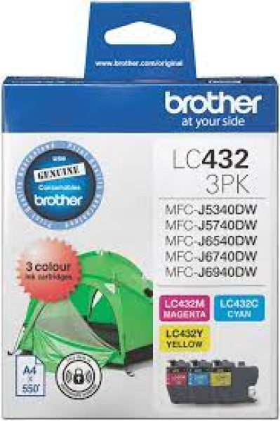 Genuine Brother Lc-432 C/M/Y 3X Color Ink Cartridge Value Pack [Lc4323Pks] -