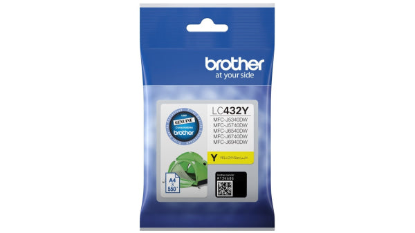 Genuine Brother Lc-432 Yellow Ink Cartridge For Mfc-J5340Dw/Mfc-J5740Dw/Mfc-J6540Dw 550 Pages