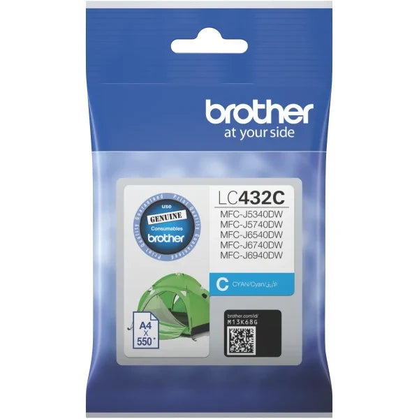 Genuine Brother Lc432 Cyan Ink Cartridge For Mfc-J5740Dw/Mfc-J6540Dw/Mfc-J6940Dw 550 Pages [Lc432C]