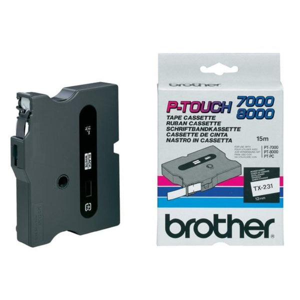 Genuine Brother Tx-231 Laminated Labelling Tape 12Mm Black On White For Pt7000/Pt8000 Label