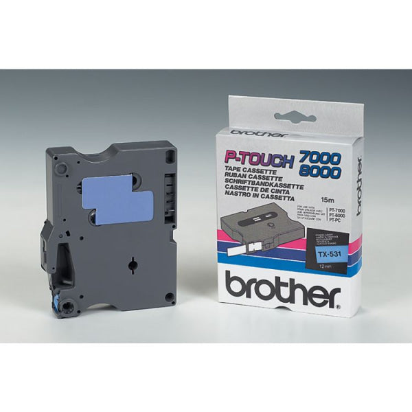 Genuine Brother Tx-531 Label-Making Tape 12Mm Black On Blue Label