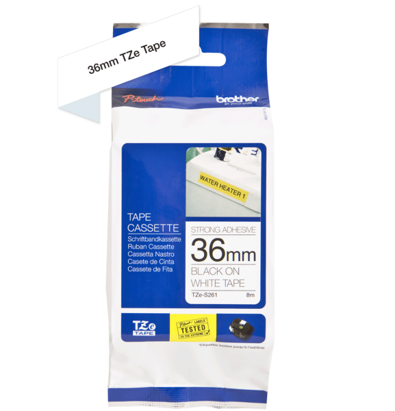 Genuine Brother Tze-S261 Black-On-White Strong Adhesive Labelling Tape [36Mmx8M] Label