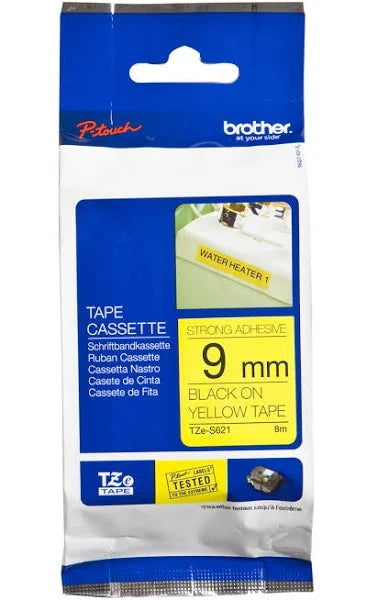 Genuine Brother Tze-S621 Strong Adhesive Tape 9Mm Black-On-Yellow Labelling Label