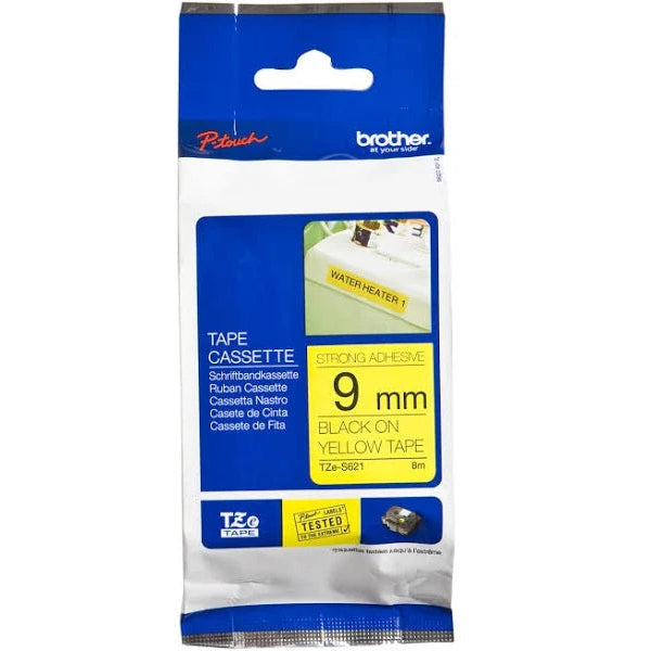 Genuine Brother Tze-S621 Strong Adhesive Tape 9Mm Black-On-Yellow Labelling Label