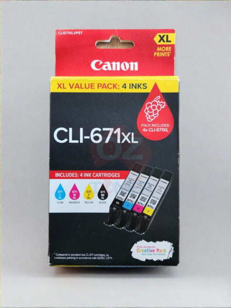 Genuine Canon Cli671Xl-Bk/C/M/Y 4X Ink High Yield Value Pack [Cli671Xlvp] Cartridge - Ink