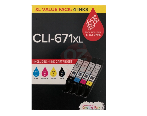 Genuine Canon Cli671Xl-Bk/C/M/Y 4X Ink High Yield Value Pack [Cli671Xlvp] Cartridge - Ink