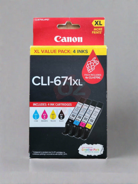 Genuine Canon Cli671Xl-Bk/C/M/Y 4X Ink High Yield Value Pack [Cli671Xlvp] Cartridge - Ink