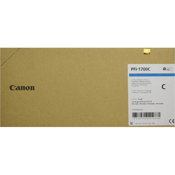 Genuine Canon Pfi-1700 Cyan Ink Cartridge 700Ml For Imageprograf Pro Printers [Pfi-1700C] -