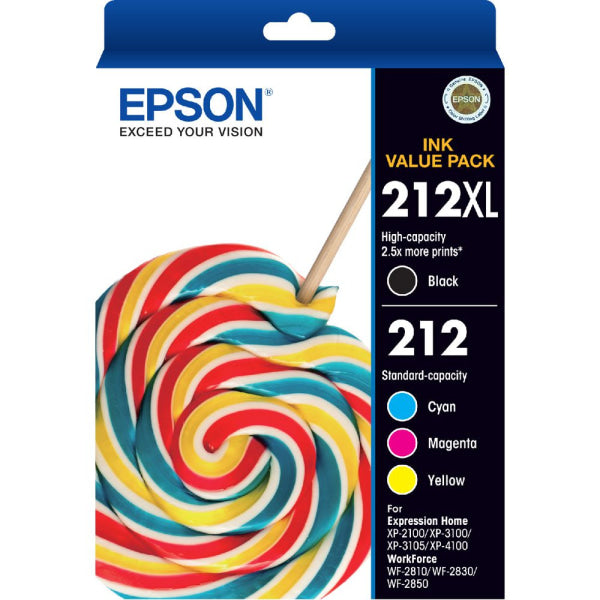 Genuine Epson #212Xl-Bk+212C+212M+212Y Value Pack For Xp4100/Xp3100/Xp3105 [C13T02X992] Cartridge -