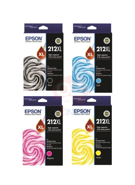 Genuine Epson #212Xl Ink Set (1Bk 1C 1M 1Y) High Yield For Xp4100/Xp3105/Wf2810/Wf2830/Wf2850