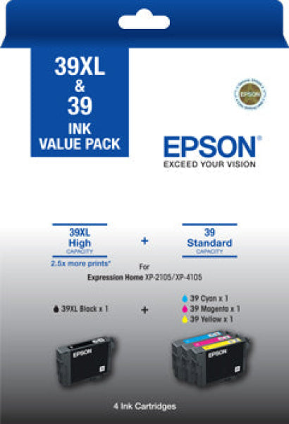 Genuine Epson 39Xl High Yield Black & Standard 39 C/M/Y Colour Value Pack P/N:c13T04L996 Cartridge -