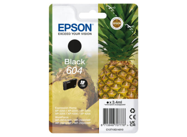 EPSON 604 STD BLACK INK XP-2200 XP-3200 XP-4200 WF-2910 WF-2930 WF-2950 C13T10G192