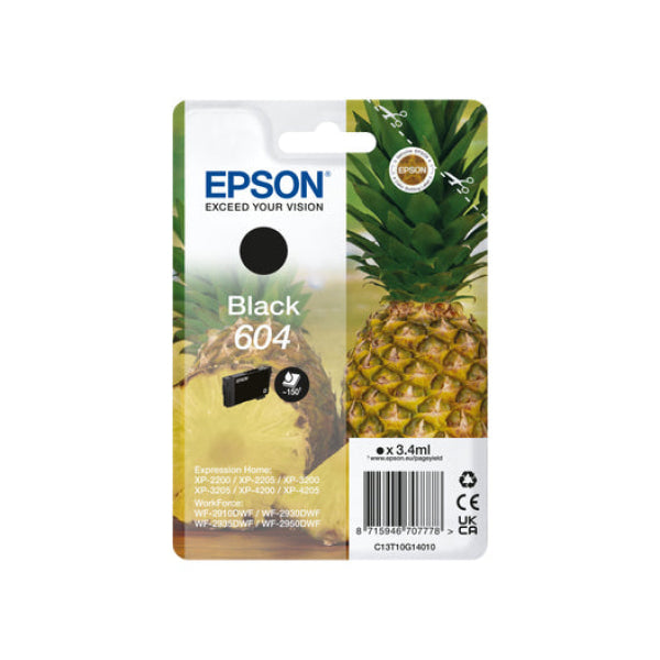 EPSON 604 STD BLACK INK XP-2200 XP-3200 XP-4200 WF-2910 WF-2930 WF-2950 C13T10G192