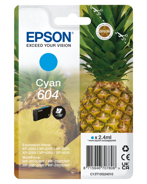 EPSON 604 STD CYAN INK XP-2200 XP-3200 XP-4200 WF-2910 WF-2930 WF-2950 C13T10G292