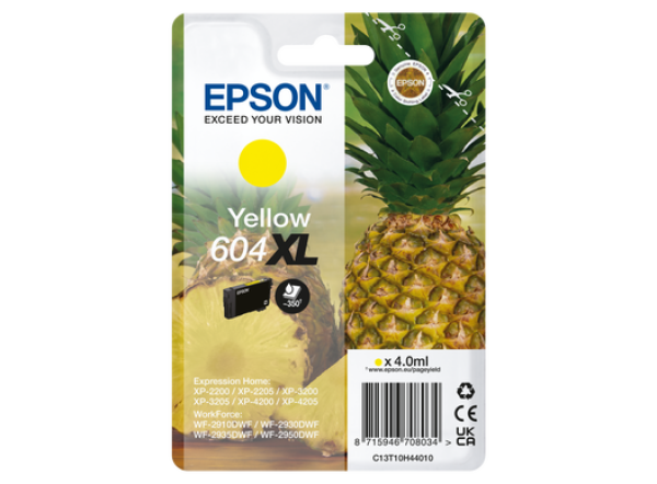 EPSON 604 XL YELLOW INK XP-2200 XP-3200 XP-4200 WF-2910 WF-2930 WF-2950 C13T10H492