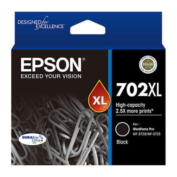 Genuine Epson #702Xl High Yield Black Ink Cartridge For Wf3720 Wf3725 Wf3730 [C13T345192] -