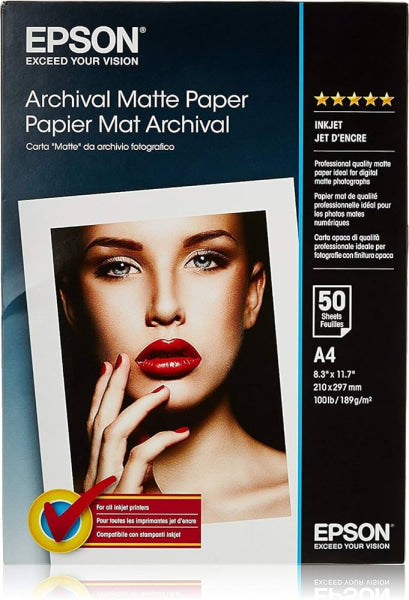 Genuine Epson S041342 A4 Archival Matte Paper - 50 Sheets (192Gsm) [C13S041342]