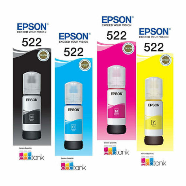 Genuine Epson T522 C/M/Y/K Ink Bottle Set For Et1810 Et2810 Et2811 Et2820 Et4800