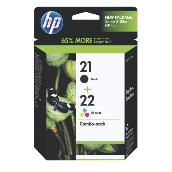 Genuine Hp #21+22 Black & Tri-Colour Ink Cartridge Combo Pack Cc630Aa For Deskjet